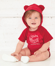 Load image into Gallery viewer, Child Onesie - Short Sleeve Raglan Bodysuit with Hood &amp; Ears
