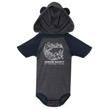 Load image into Gallery viewer, Child Onesie - Short Sleeve Raglan Bodysuit with Hood &amp; Ears
