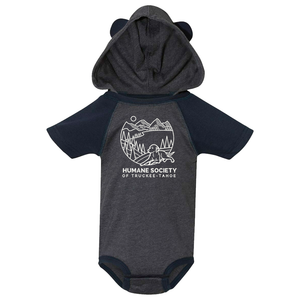 Child Onesie - Short Sleeve Raglan Bodysuit with Hood & Ears